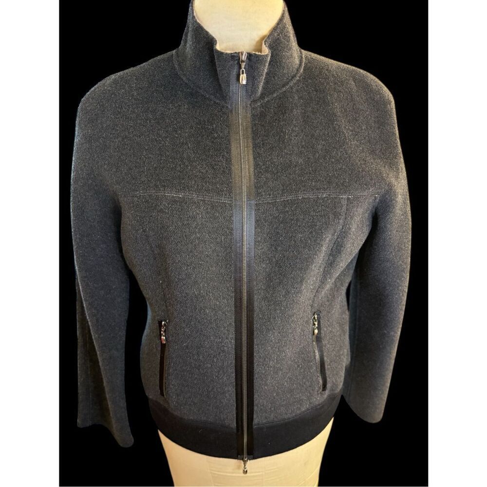 St. John Black/Gray Full Zip Jacket Size 10 Yellow Tag Angora Wool Cashmere Blen